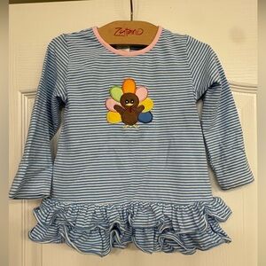 Stitchy Fish Blue Striped Long Sleeve Shirt with Turkey Design